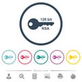 128 bit rsa encryption flat color icons in round outlines