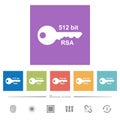 512 bit rsa encryption flat white icons in square backgrounds