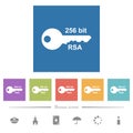 256 bit rsa encryption flat white icons in square backgrounds Royalty Free Stock Photo