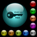 2048 bit rsa encryption icons in color illuminated glass buttons
