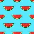 8 bit seamless pattern with refreshing watermelon slices. Background in vintage pixel style of the 90s