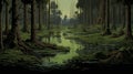 16-bit Swamp Forest: A Darkly Detailed Graphic Novel-inspired Illustration