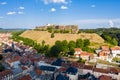 Bitche historical town center and star shaped bastions and outworks of hilltop Citadelle de Bitche, medieval fortress. Royalty Free Stock Photo