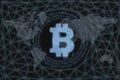 Bitcoin Abstract Cryptocurrency. With a dark background and a world map. Graphic concept for your design