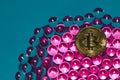 bitcoin on abstract purple-blue futuristic background, modern design, new age, crypto world