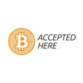 Bitcoin accepted here design. Criptocurrency symbol. Blockchain technology.