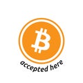 Bitcoin accepted here design. Criptocurrency symbol. Blockchain technology.