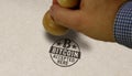 Bitcoin accepted here stamp and stamping Royalty Free Stock Photo