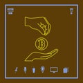 Bitcoin accumulation line Vector icon with hands