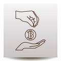 Bitcoin accumulation line Vector icon with hands on a realistic