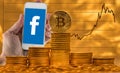 Bitcoin against background of price graph with Facebook Libra impact