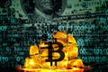 Bitcoin against the dollars background Royalty Free Stock Photo