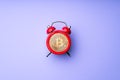 Bitcoin and alarm clock. Concept of deadline to invest in cryptocurrency. Time to invest in bitcoin idea.