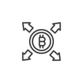 Bitcoin with all direction arrows outline icon