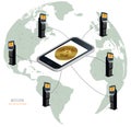 Bitcoin all over the world. Bitcoin in the phone and bitcoin ATMs