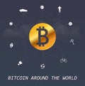 Bitcoin around the world - Virtual money transactions around the world infographic