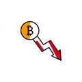 bitcoin, arrow, down, cryptocurrency icon. Element of color finance. Premium quality graphic design icon. Signs and symbols