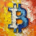 bitcoin art logo, oil painting with visible brush ductus