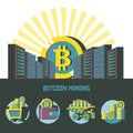 Bitcoin mining. Cryptocurrency. Vector illustration.