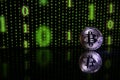Bitcoin on the background of green binary code Royalty Free Stock Photo