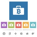 Bitcoin bag flat white icons in square backgrounds