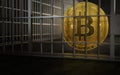 Bitcoin ban, imprison or illegal. Big troubles of Bitcoin or other cryptocurrencies. 3D rendering