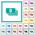 Bitcoin banknotes flat color icons with quadrant frames Royalty Free Stock Photo
