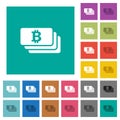Bitcoin banknotes square flat multi colored icons Royalty Free Stock Photo