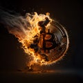 Bitcoin bit coin btc cryptocurrency money burning in flames and fire sparkles Royalty Free Stock Photo