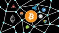 Bitcoin Black Background, Cryptocurrency Blockchain Network