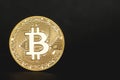 Bitcoin on a black background stands on the edge