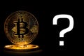 Bitcoin on black background with text question