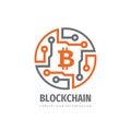 Bitcoin block chain logo template design. Electronic computer technology sign. Vector illustration