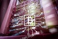 Bitcoin, Blockchain concept on server room background