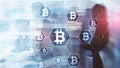 Bitcoin, Blockchain concept on server room background Royalty Free Stock Photo