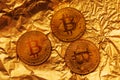 Bitcoin, blockchain cryptocurrency golden coin