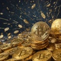 Bitcoin blockchain financial investment mining shiny gold coin splash
