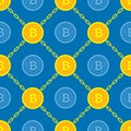 Bitcoin blockchain modern technology - creative vector background seamless pattern. Cryptocurrency digital money concept symbol.