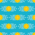 Bitcoin blockchain modern technology - creative vector background seamless pattern. Cryptocurrency digital money concept symbol.