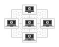 Bitcoin blockchain network of connected computers line illustration concept Royalty Free Stock Photo