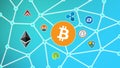 Bitcoin Blue Background, Cryptocurrency Blockchain Network