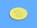 Bitcoin on a blue background. Virtual currency. Virtual cryptocurrency concept. Bitcoin yellow coin. Digital money of Royalty Free Stock Photo