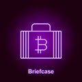 bitcoin briefcase outline icon in neon style. Element of cryptocurrency illustration icons. Signs and symbols can be used for web