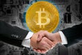 Bitcoin BTC in businessman handshake