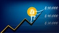 Bitcoin BTC is climbing uptrend arrow towards 50000 dollars in dark background