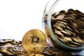 Bitcoin BTC coin surrounded by gold coins