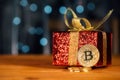 Bitcoin BTC Cryptocurrency And Christmas Gift Box