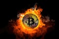 bitcoin BTC cryptocurrency money burning in flames, AI generated Royalty Free Stock Photo