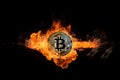 bitcoin BTC cryptocurrency money burning in flames, generated by Ai Royalty Free Stock Photo