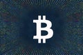 Bitcoin, BTC cryptocurrency symbol. A tunnel from a computer program code. Programmer Strings of code, Javascript, CSS and PHP. Royalty Free Stock Photo